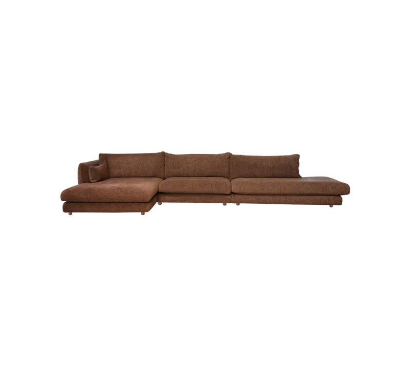Bloom 3-seater sofa with chaise longue right, open-end and teak legs