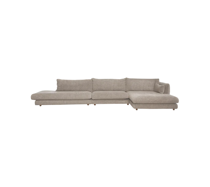 Bloom 3-seater sofa with chaise longue left, open-end and teak legs