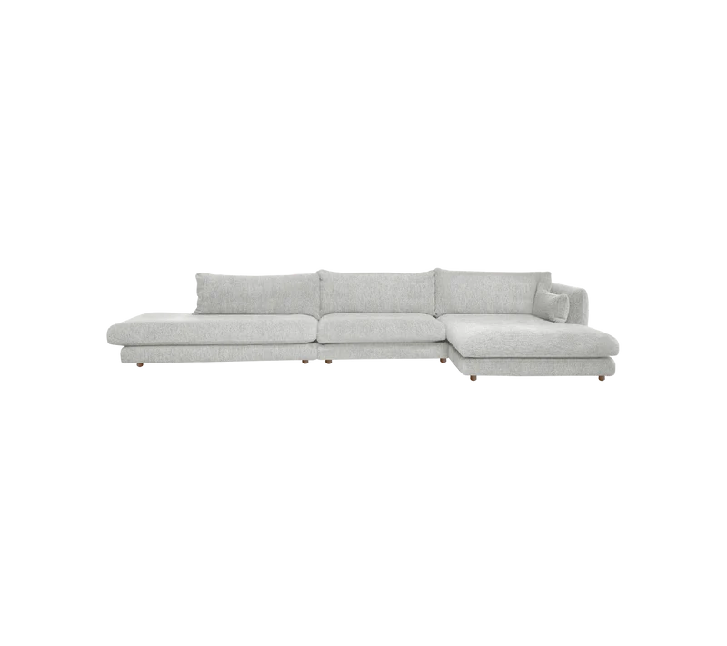 Bloom 3-seater sofa with chaise longue left, open-end and teak legs