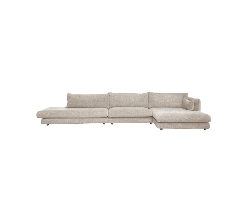 Bloom 3-seater sofa with chaise longue left, open-end and teak legs