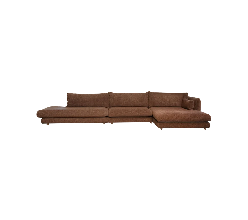 Bloom 3-seater sofa with chaise longue left, open-end and teak legs