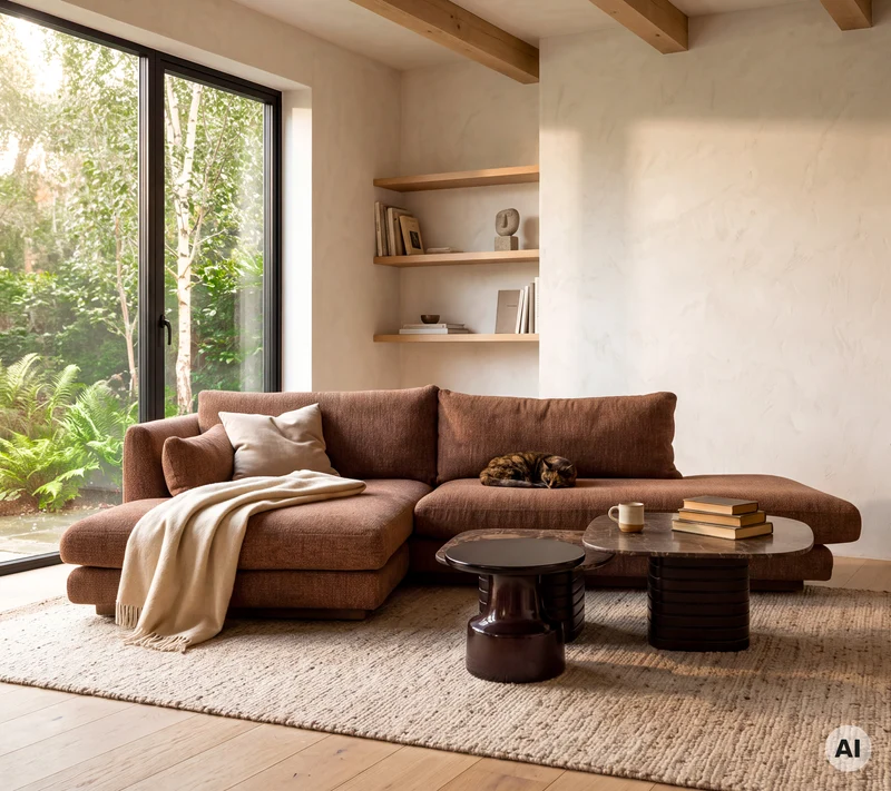 Bloom 2-seater sofa with chaise longue right, open-end and plinth