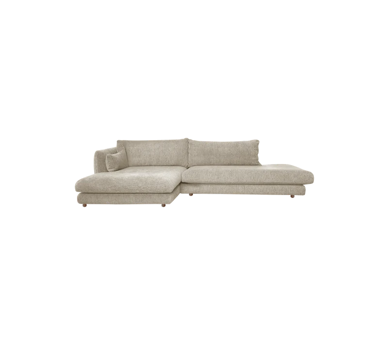 Bloom 2-seater sofa with chaise longue right, open-end and teak legs