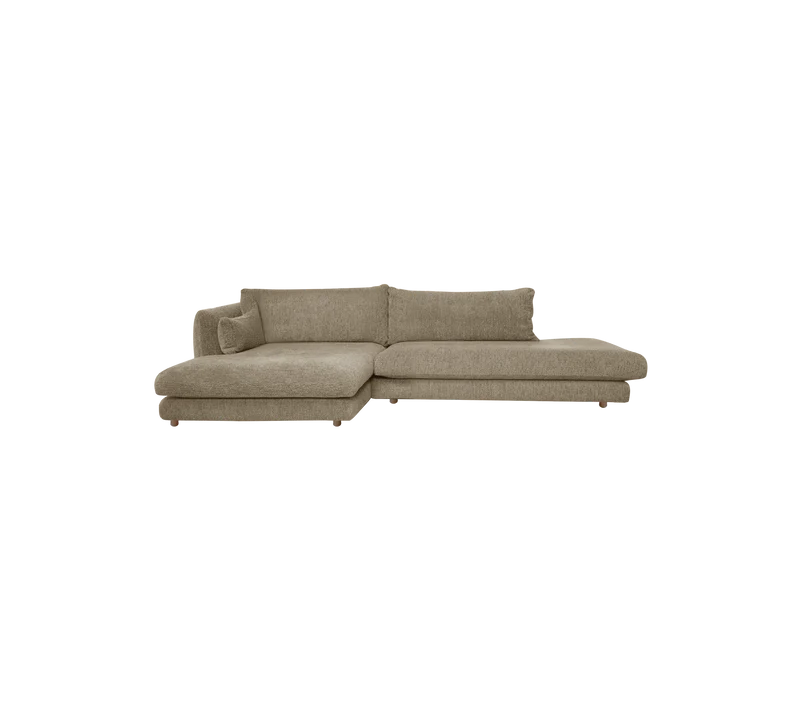 Bloom 2-seater sofa with chaise longue right, open-end and teak legs