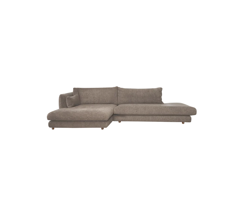 Bloom 2-seater sofa with chaise longue right, open-end and teak legs