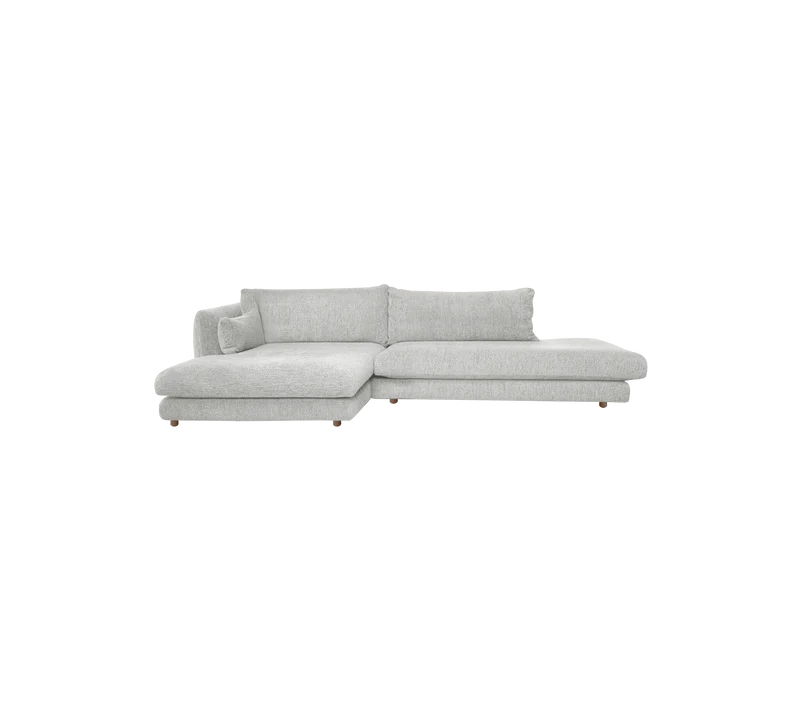 Bloom 2-seater sofa with chaise longue right, open-end and teak legs