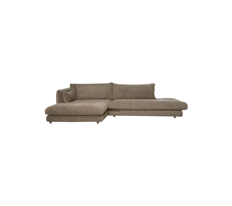 Bloom 2-seater sofa with chaise longue right, open-end and teak legs