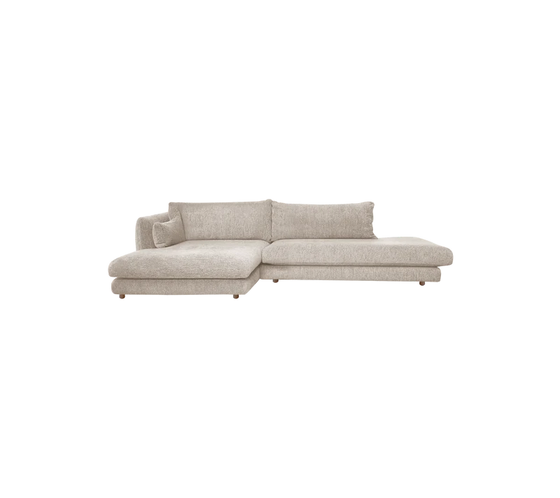 Bloom 2-seater sofa with chaise longue right, open-end and teak legs