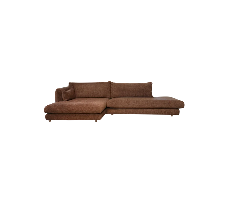 Bloom 2-seater sofa with chaise longue right, open-end and teak legs