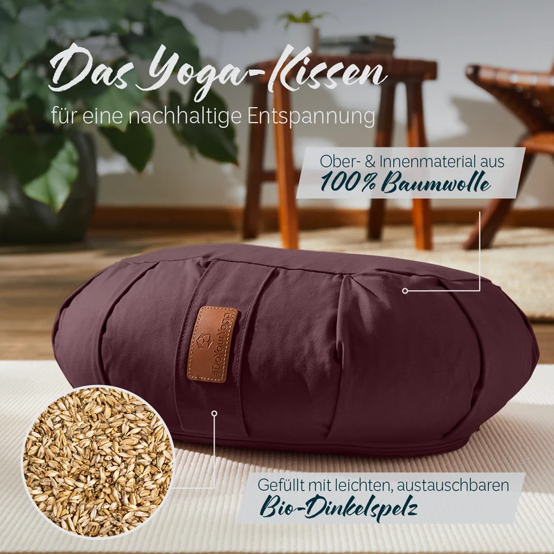 #DoYourYoga Yoga-Kissen Ganesh - gefüllt mit Bio-Dinkelspelz - Halbmond 45 x 30 x 14 cm - Braun