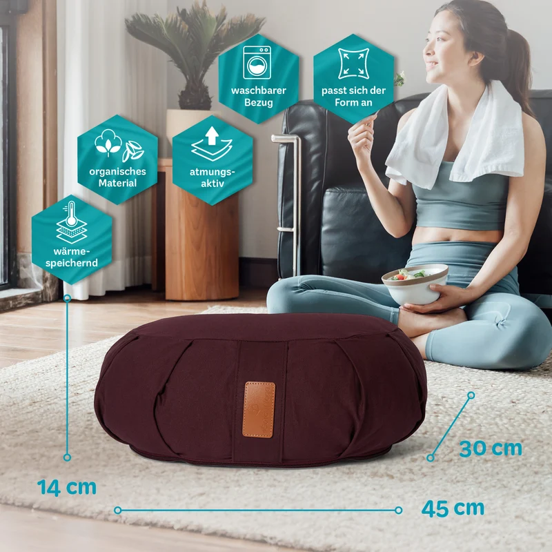 #DoYourYoga Yoga-Kissen Ganesh - gefüllt mit Bio-Dinkelspelz - Halbmond 45 x 30 x 14 cm - Braun