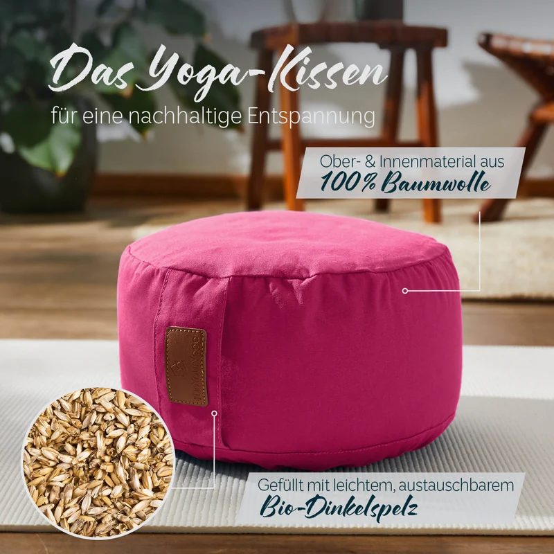 #DoYourYoga Yoga-Kissen Vishnu - gefüllt mit Bio-Dinkelspelz - Rund 30 x 30 x 15 cm - Pink