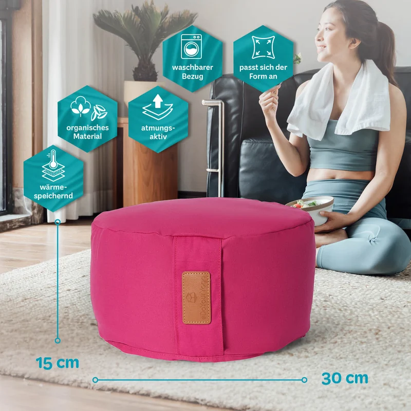 #DoYourYoga Yoga-Kissen Vishnu - gefüllt mit Bio-Dinkelspelz - Rund 30 x 30 x 15 cm - Pink