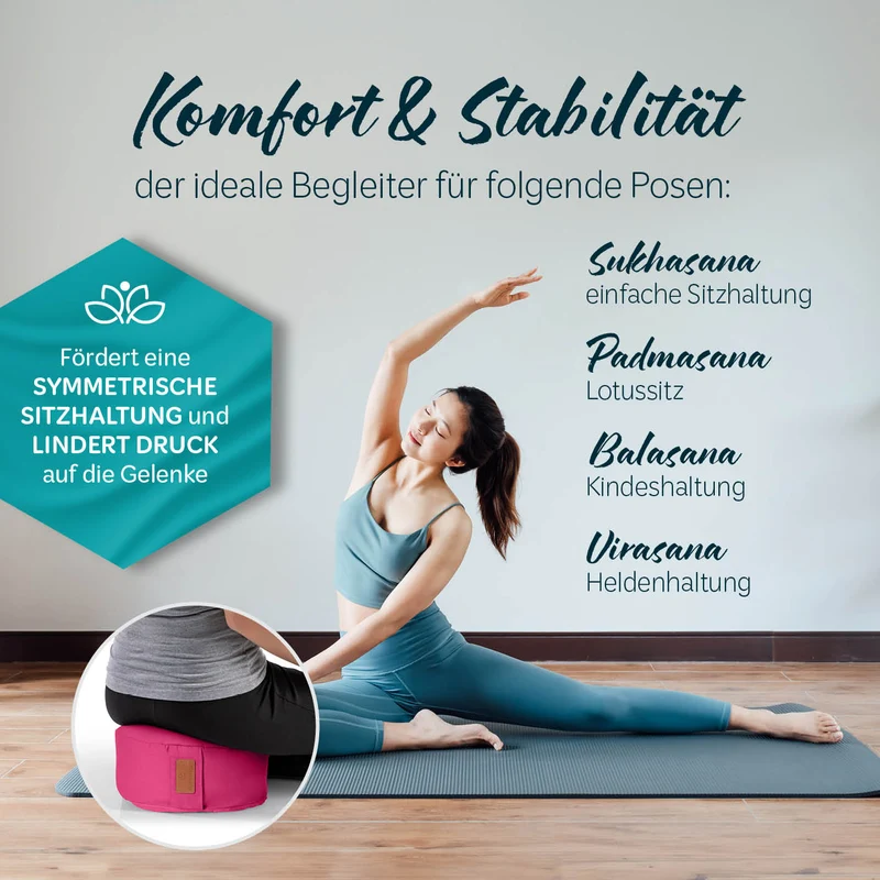 #DoYourYoga Yoga-Kissen Vishnu - gefüllt mit Bio-Dinkelspelz - Rund 30 x 30 x 15 cm - Pink