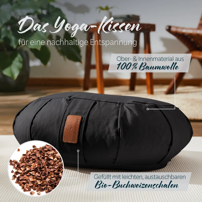 #DoYourYoga Yoga-Kissen Ganesh - gefüllt mit Bio-Buchweizenschalen - Halbmond 45 x 30 x 14 cm - Schwarz