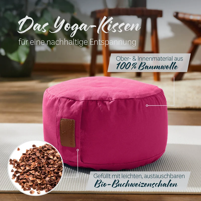#DoYourYoga Yoga-Kissen Vishnu - gefüllt mit Bio-Buchweizenschalen - Rund 30 x 30 x 15 cm - Pink