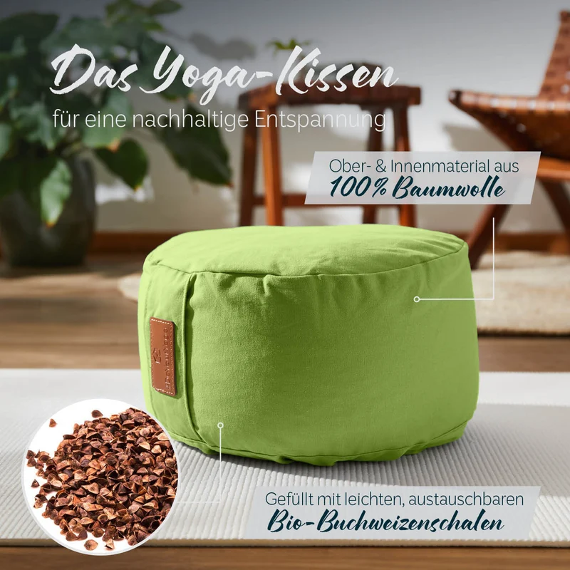 #DoYourYoga Yoga-Kissen Vishnu - gefüllt mit Bio-Buchweizenschalen - Rund 30 x 30 x 15 cm - Hellgrün