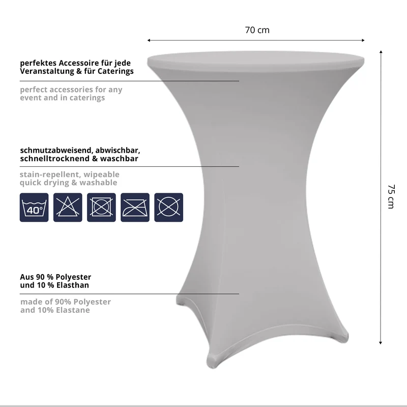 LUMALAND Stehtischhusse - Tisch Bezug - Husse - Ø 70-75 cm - Silbergrau - 2er-Set