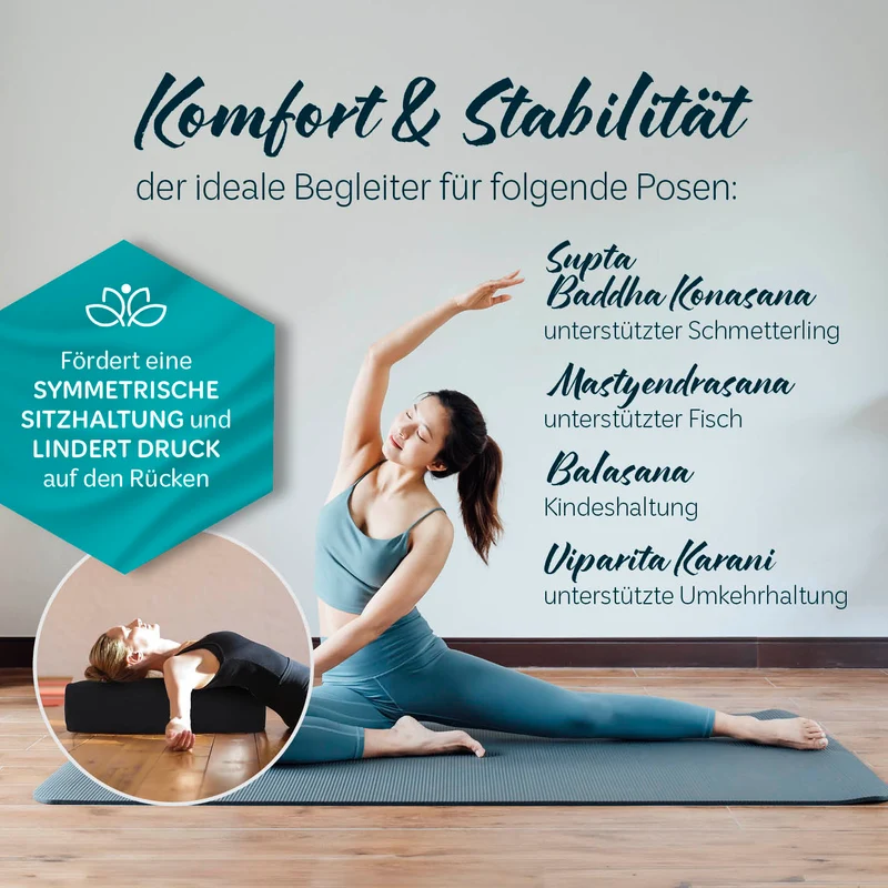 #DoYourYoga Yoga-Bolster Paravati - gefüllt mit Bio-Buchweizenschalen - 67 x 22 x 13 cm - Schwarz
