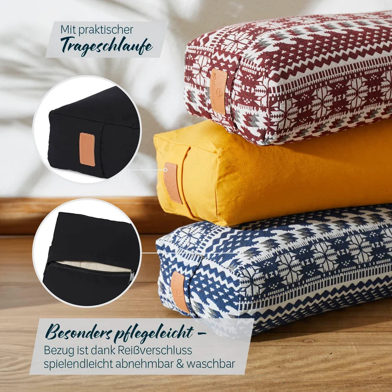 #DoYourYoga Yoga-Bolster Paravati - gefüllt mit Bio-Buchweizenschalen - 67 x 22 x 13 cm - Schwarz