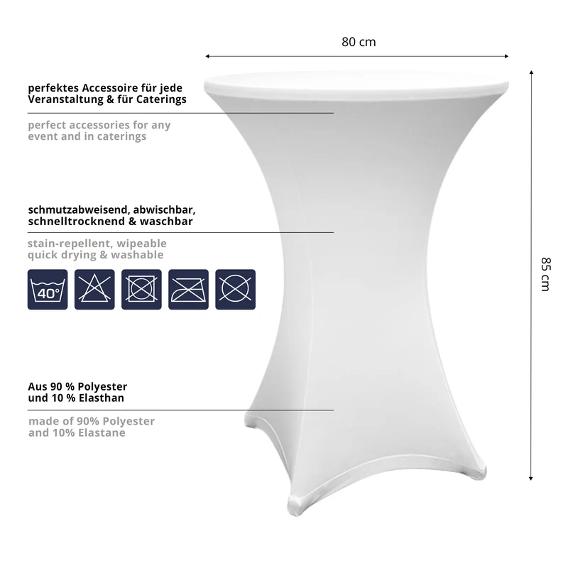 LUMALAND Stehtischhusse - Tisch Bezug - Husse - Ø 80-85 cm - Weiß - 10er-Set