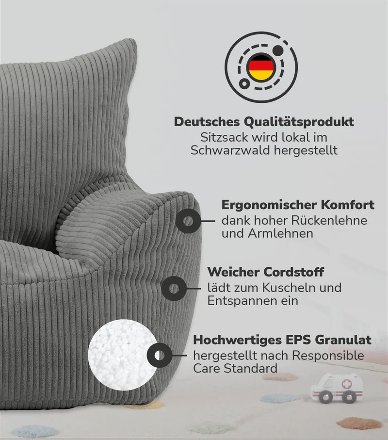 RELOVED Kinder Sitzsack 'Der Pausenheld' auch in Cord