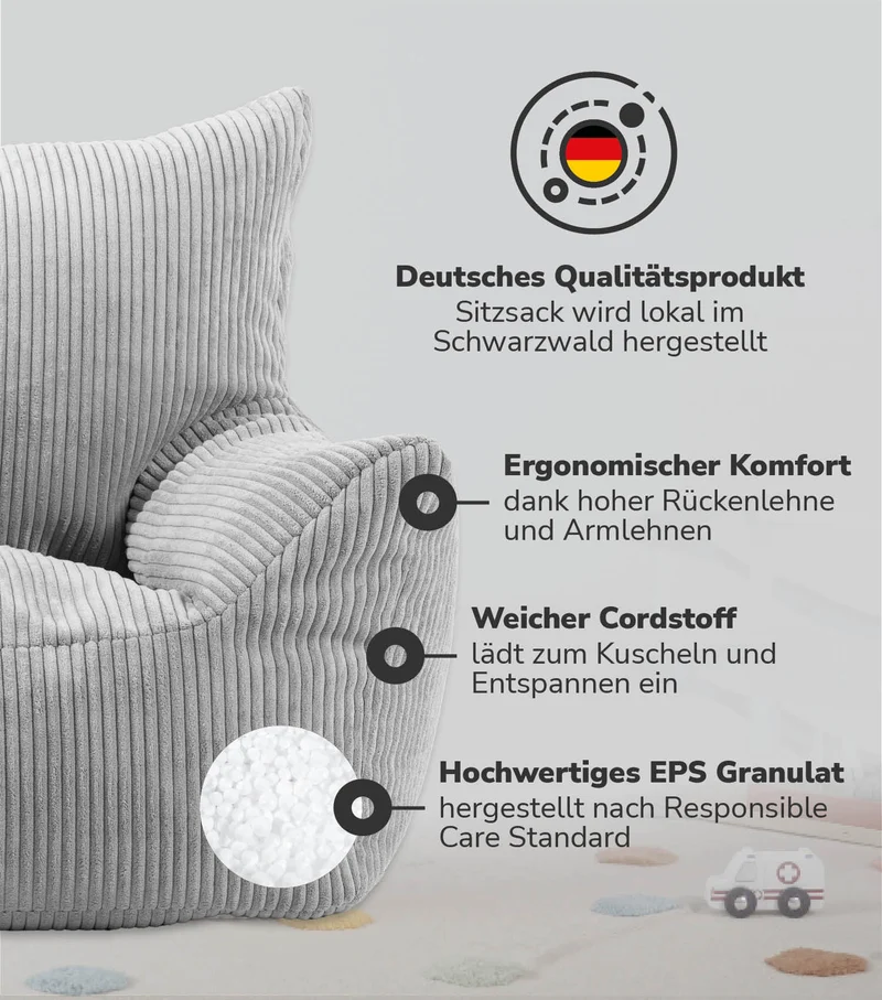 RELOVED Kinder Sitzsack 'Der Pausenheld' auch in Cord