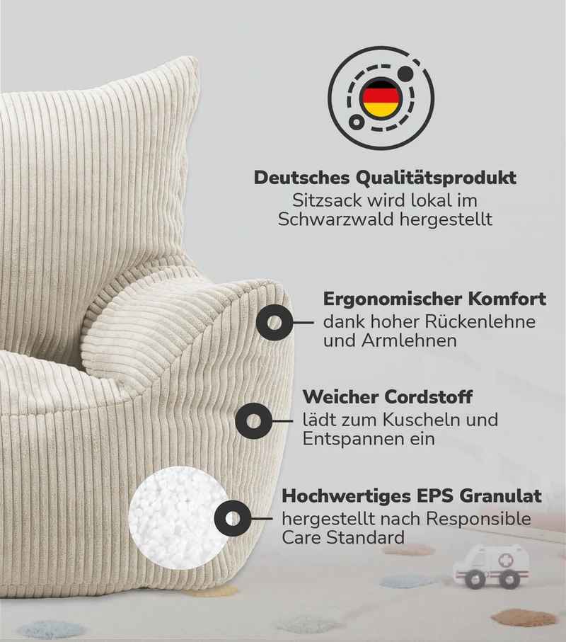 RELOVED Kinder Sitzsack 'Der Pausenheld' auch in Cord