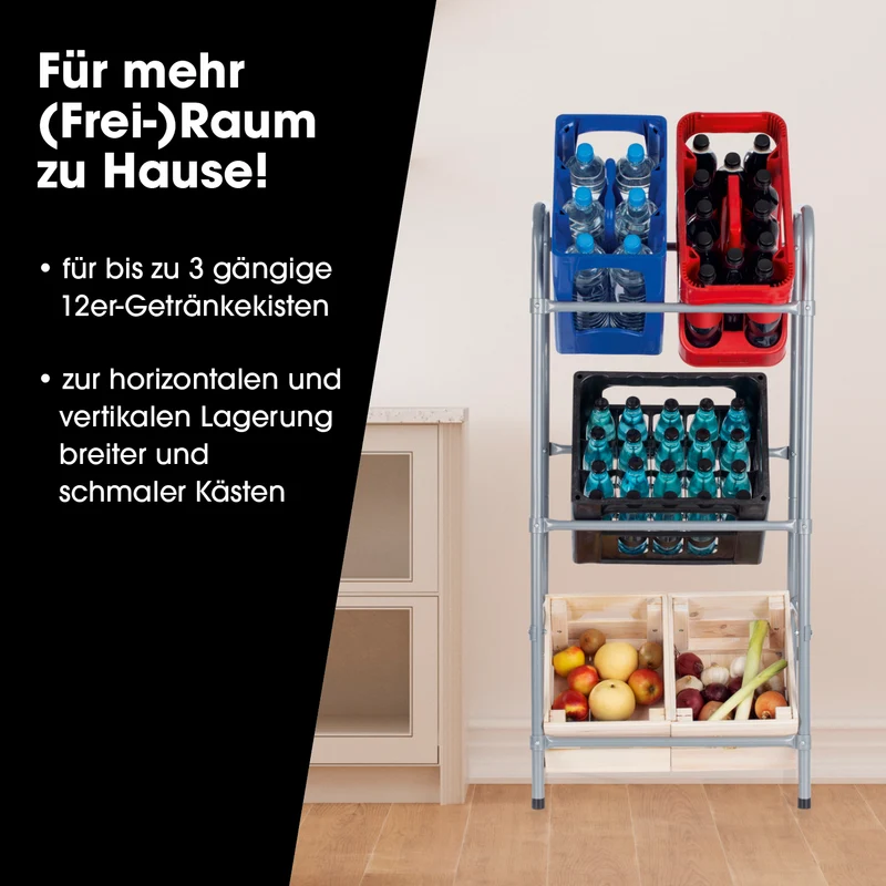 EASYmaxx Metall Getränkekisten-Regal für 3 Kisten - 127x50x34 cm