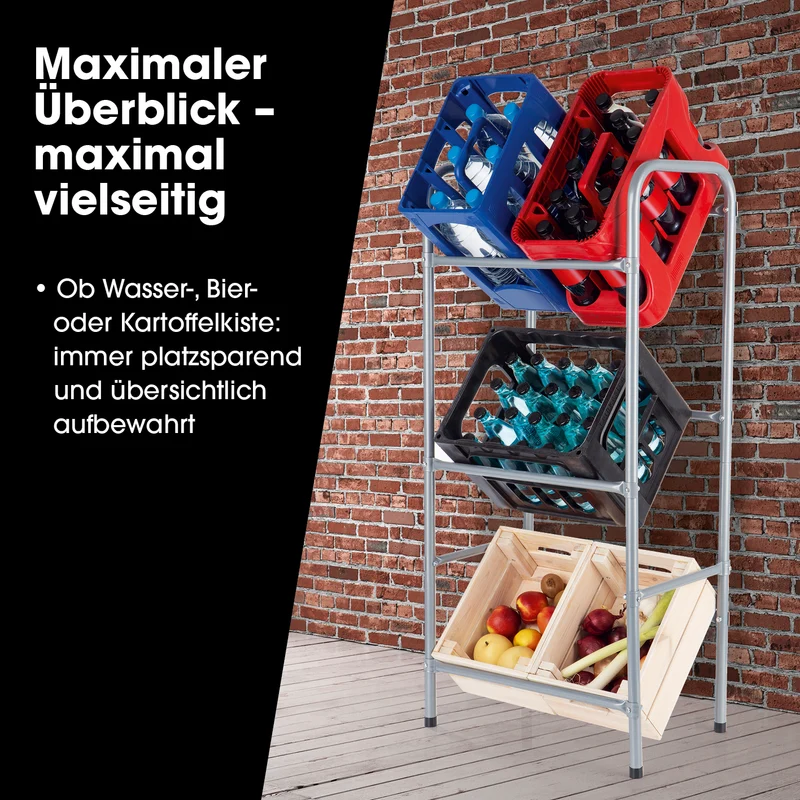 EASYmaxx Metall Getränkekisten-Regal für 3 Kisten - 127x50x34 cm