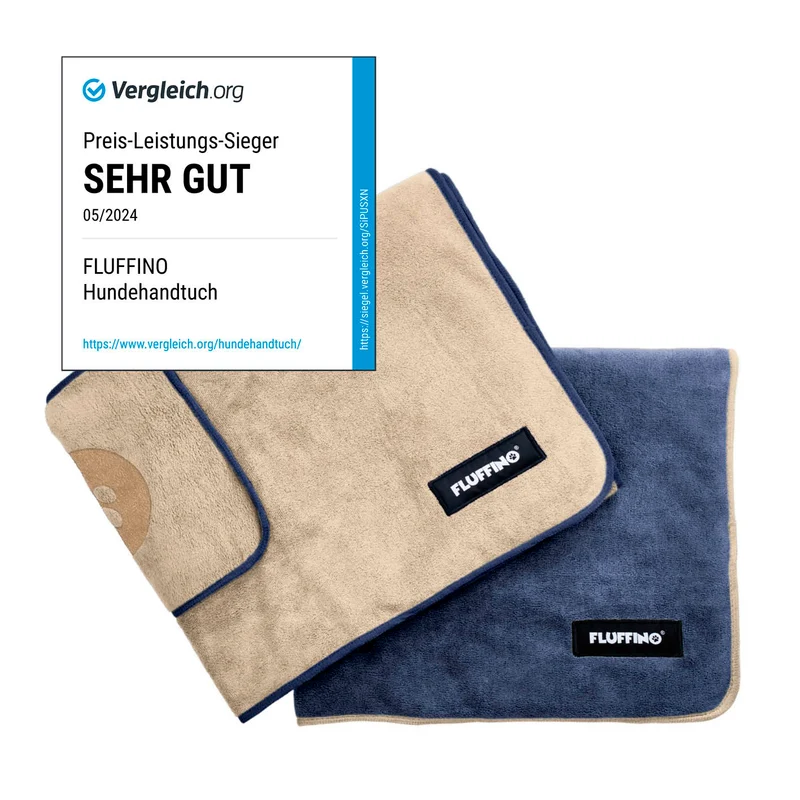 FLUFFINO® Hundehandtuch Mikrofaser – 2er-Pack - 90 x 50 cm - Beige & Blau