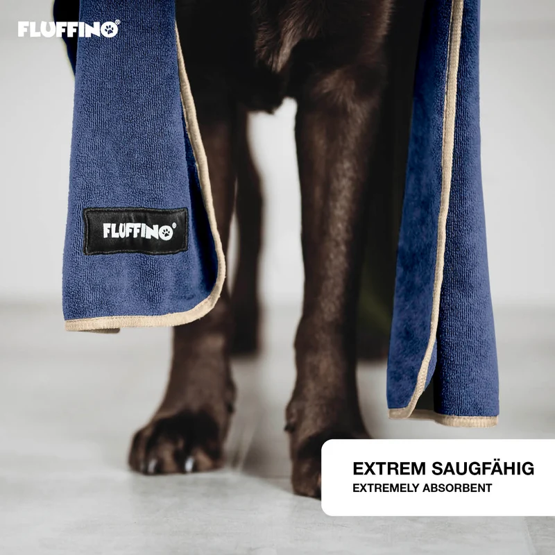 FLUFFINO® Hundehandtuch Mikrofaser – 2er-Pack - 90 x 50 cm - Beige & Blau