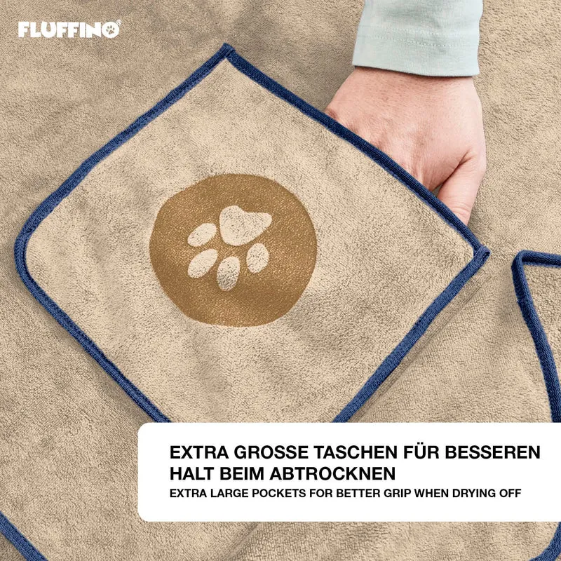 FLUFFINO® Hundehandtuch Mikrofaser – 2er-Pack - 90 x 50 cm - Beige & Blau