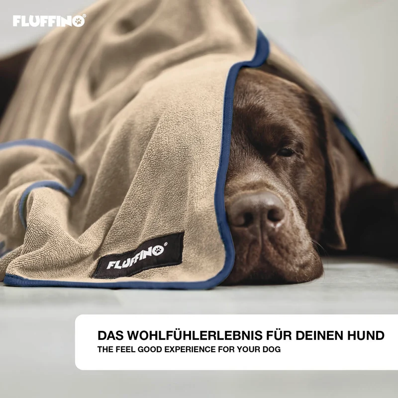 FLUFFINO® Hundehandtuch Mikrofaser – 2er-Pack - 90 x 50 cm - Beige & Blau