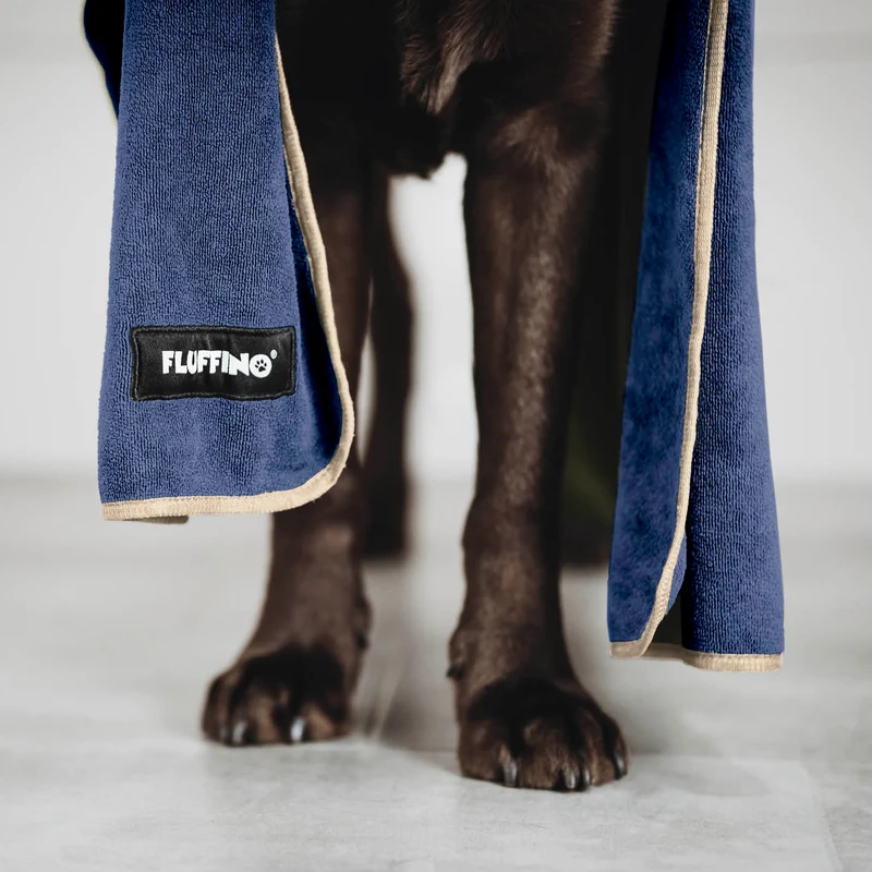 FLUFFINO® Hundehandtuch Mikrofaser – 2er-Pack - 90 x 50 cm - Beige & Blau