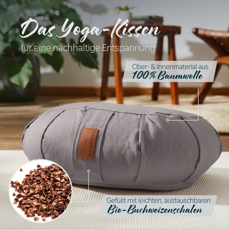#DoYourYoga Yoga-Kissen Ganesh - gefüllt mit Dinkelspelz - Halbmond - Grau
