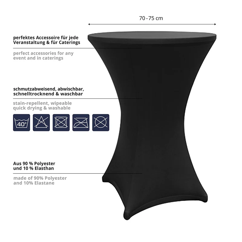 LUMALAND Stehtischhusse - Tisch Bezug - Husse - Ø 80-85 cm - Schwarz - 10er-Set