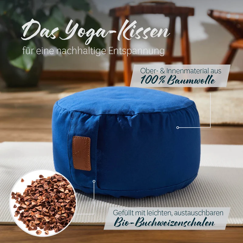 #DoYourYoga Yoga-Kissen Vishnu - gefüllt mit Bio-Buchweizenschalen - Rund 30 x 30 x 15 cm - Navyblau