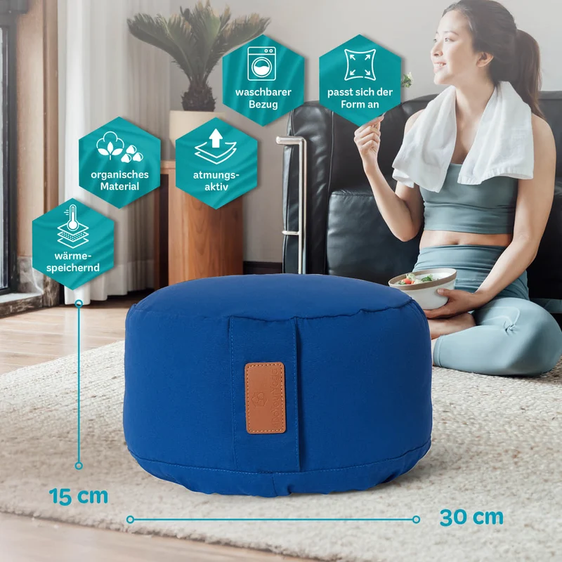 #DoYourYoga Yoga-Kissen Vishnu - gefüllt mit Bio-Buchweizenschalen - Rund 30 x 30 x 15 cm - Navyblau