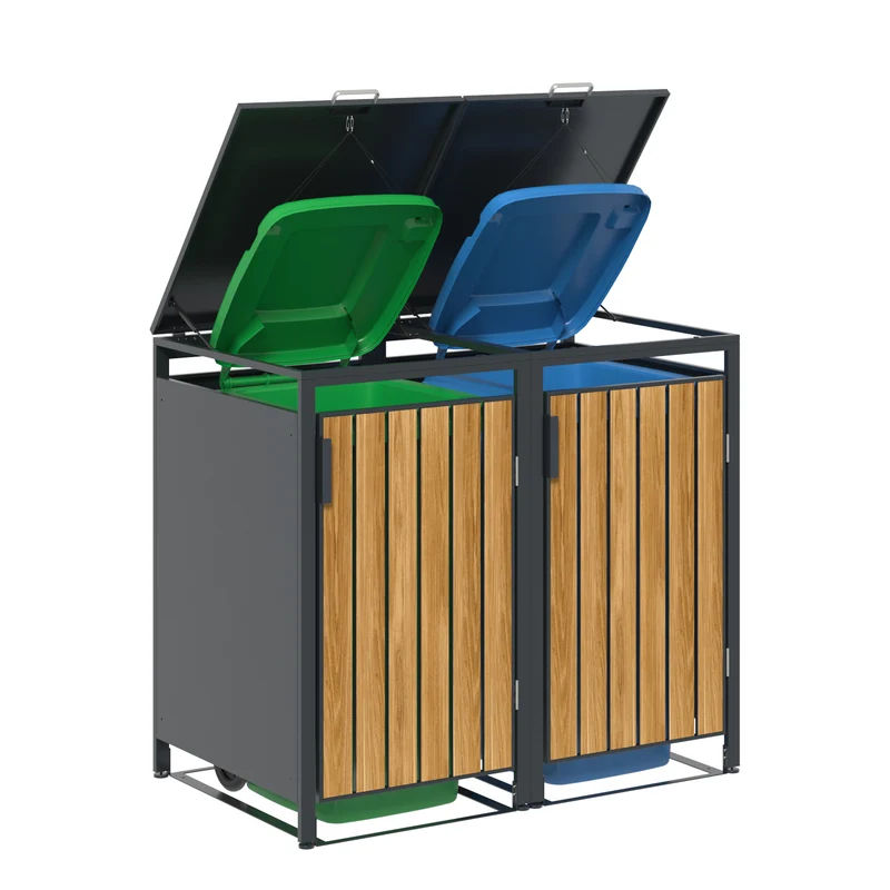 Garden Impressions containerbox BinPort dubbel - 136x80x118 cm -carbon black- light teaklook