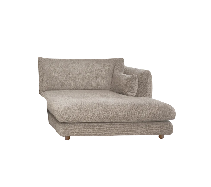 Bloom chaise longue sofa module, left with teak legs