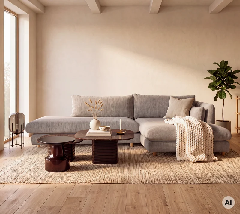 Bloom chaise longue sofa module, left with teak legs