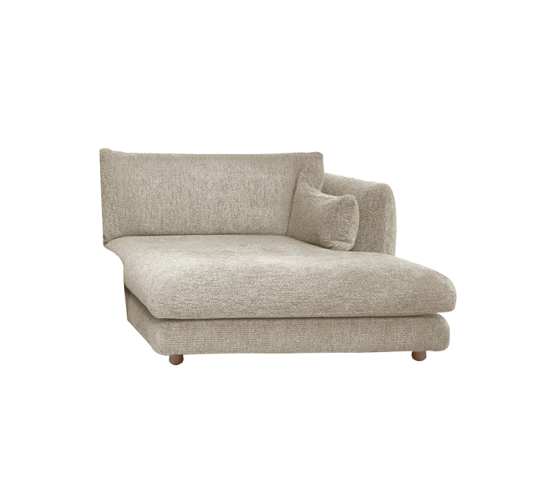Bloom chaise longue sofa module, left with teak legs