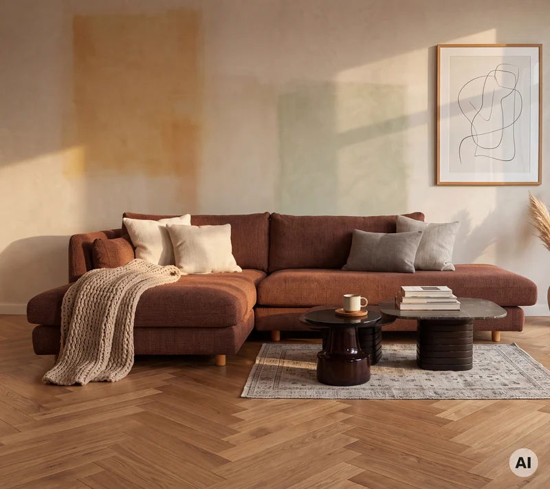 Bloom chaise longue sofa module, right with teak legs