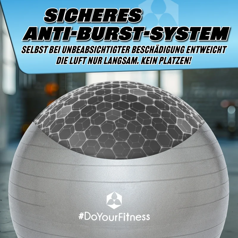 #DoYourFitness Gymnastikball inkl. Ballpumpe - Fitness Sitzball - Silber - 75 cm