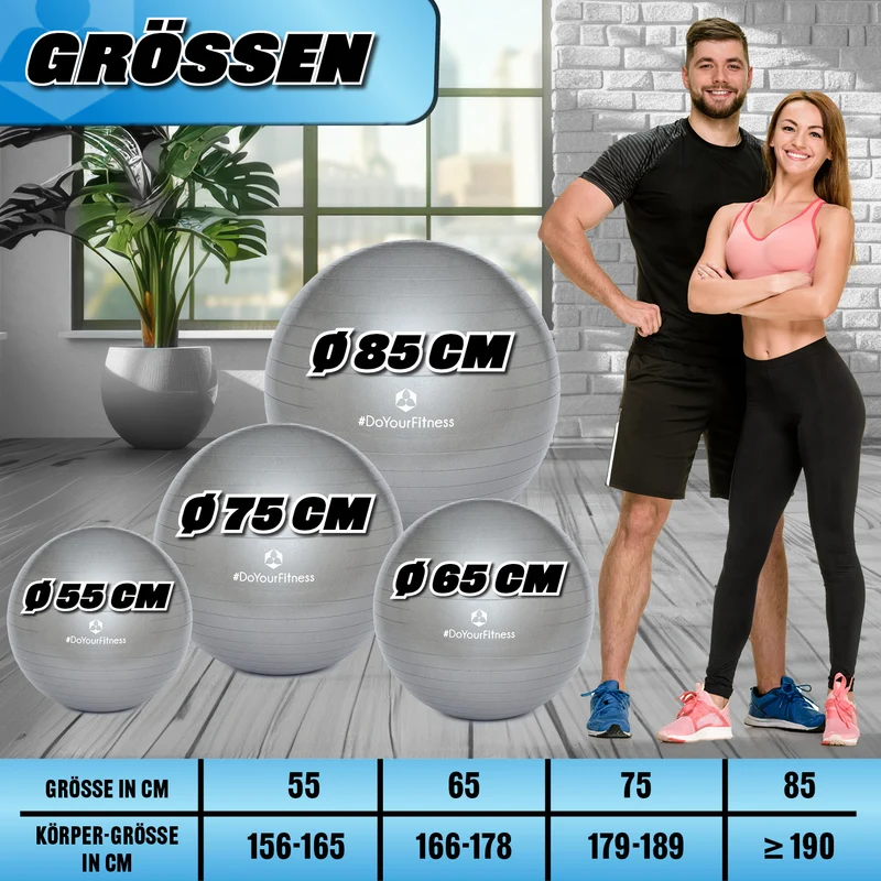 #DoYourFitness Gymnastikball inkl. Ballpumpe - Fitness Sitzball - Silber - 75 cm