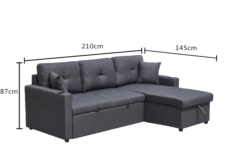 3 Seater Sofa Bed with Reversible Storage Chaise