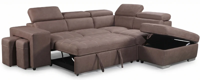 Corner with storage chaise sofa bed & 2 ottomans