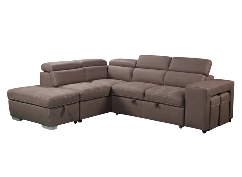 Corner with storage chaise sofa bed & 2 ottomans