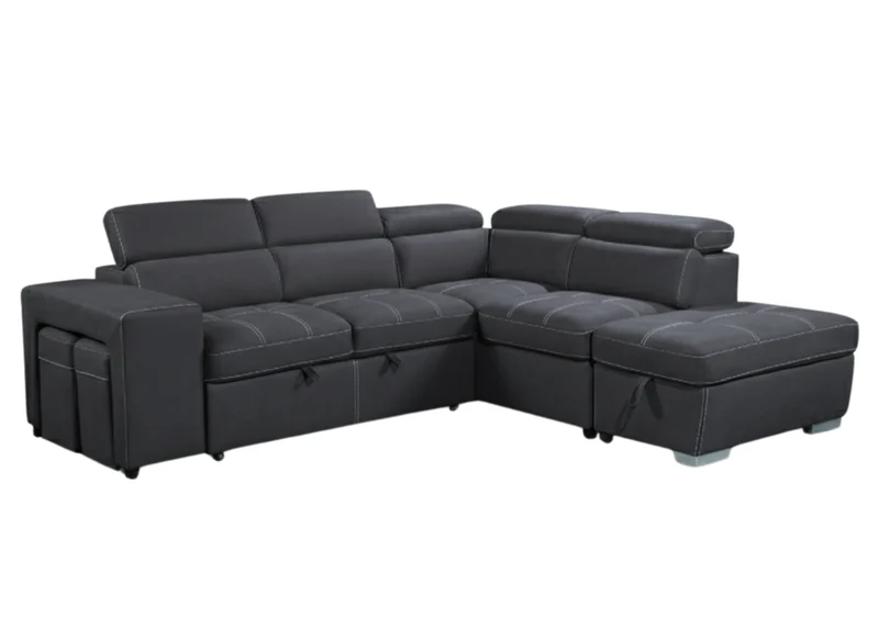 Corner with storage chaise sofa bed & 2 ottomans